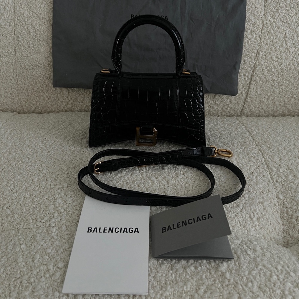 BALENCIAGA XS Hourglass Croc Embossed Leather Bag